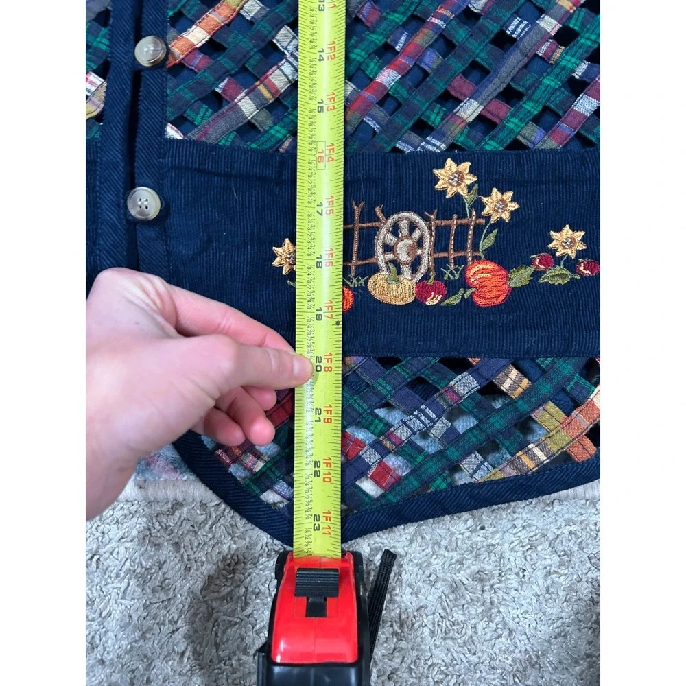 Vintage Cascade Blues Womens M Navy Corduroy Embroidered Fall‎ Farmhouse Vest - Picture 7 of 7
